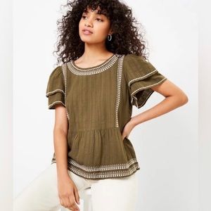 LOFT flutter sleeved peplum top SIZE S
